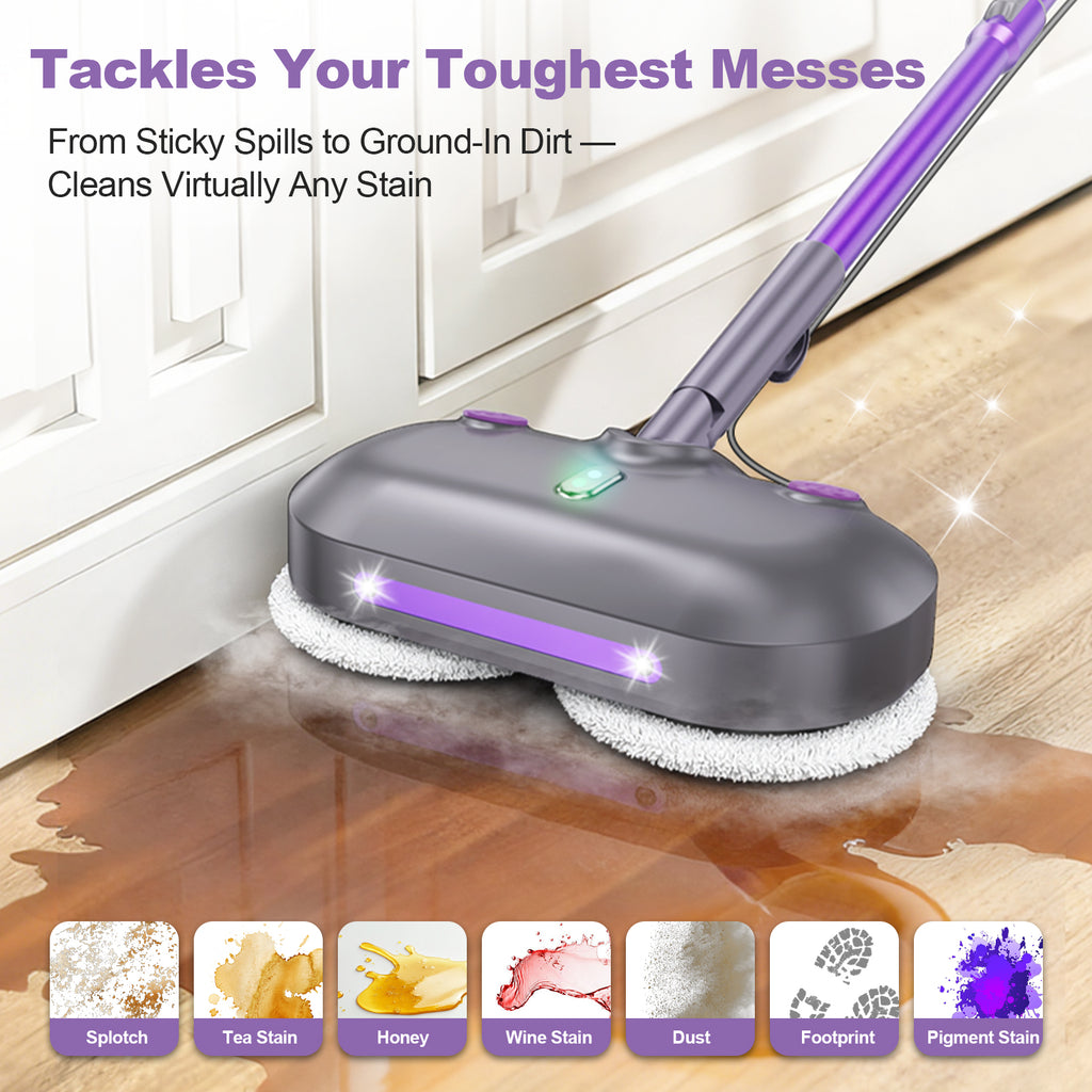 Vperac F6 Scrubbing Steam Mop with Rotating Pads, Lightweight Spin Steam Mop for Home, 23FT Cord, LED Headlights, Self-Standing & Washable Pads, Mop for Hard Floor/Laminate/Marble