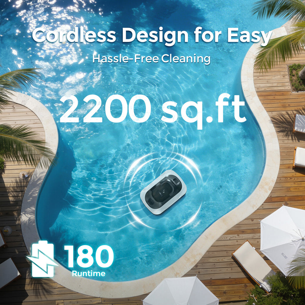 Vperac Robotic Pool Cleaner Cordless Pool Vacuum Robot with 180-Min Runtime 2.7L Large Filter Basket & Self Parking for Above-Ground/Inground Pools up to 2200 Sq.Ft