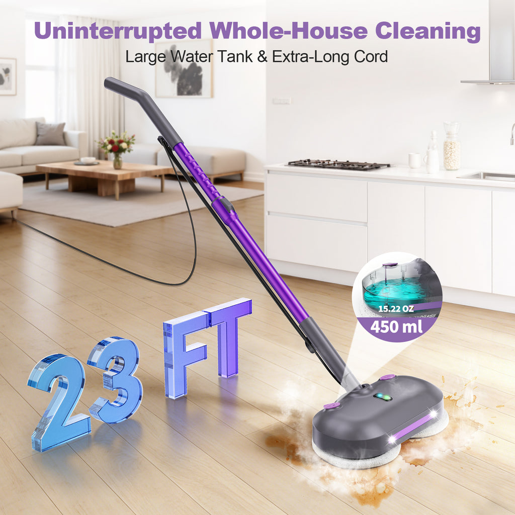 Vperac F6 Scrubbing Steam Mop with Rotating Pads, Lightweight Spin Steam Mop for Home, 23FT Cord, LED Headlights, Self-Standing & Washable Pads, Mop for Hard Floor/Laminate/Marble