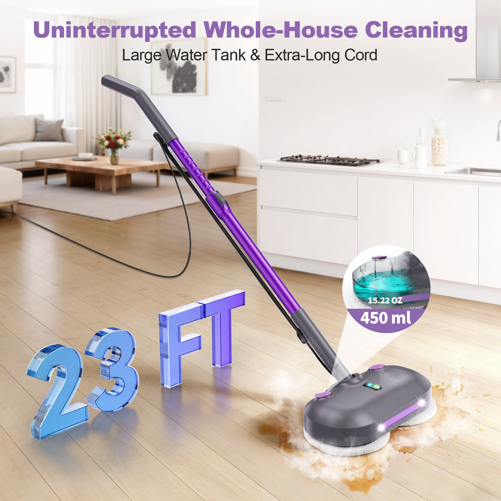 Vperac F6 Scrubbing Steam Mop with Rotating Pads, Lightweight Spin Steam Mop for Home, 23FT Cord, LED Headlights, Self-Standing & Washable Pads, Mop for Hard Floor/Laminate/Marble