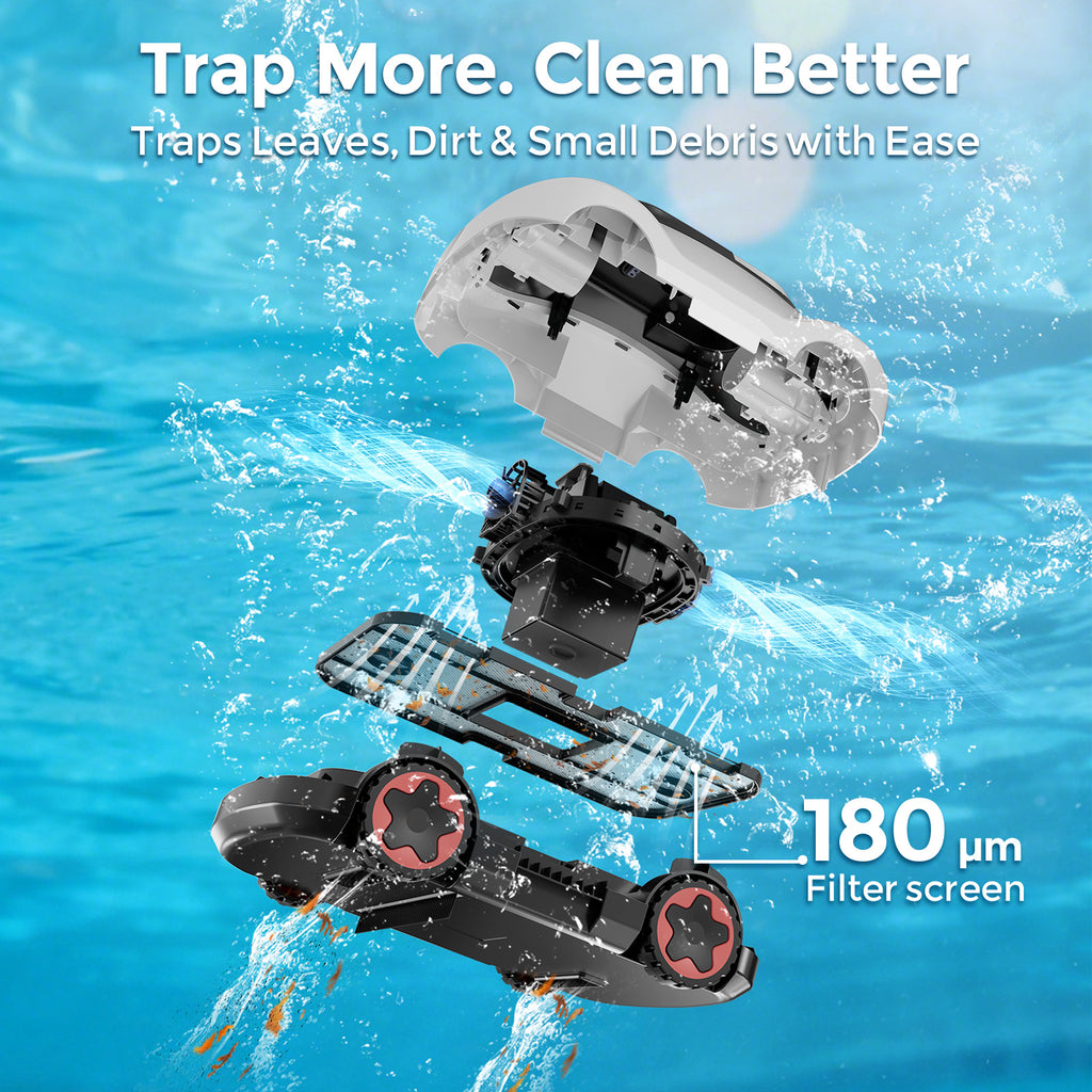 Vperac Robotic Pool Cleaner Cordless Pool Vacuum Robot with 180-Min Runtime 2.7L Large Filter Basket & Self Parking for Above-Ground/Inground Pools up to 2200 Sq.Ft