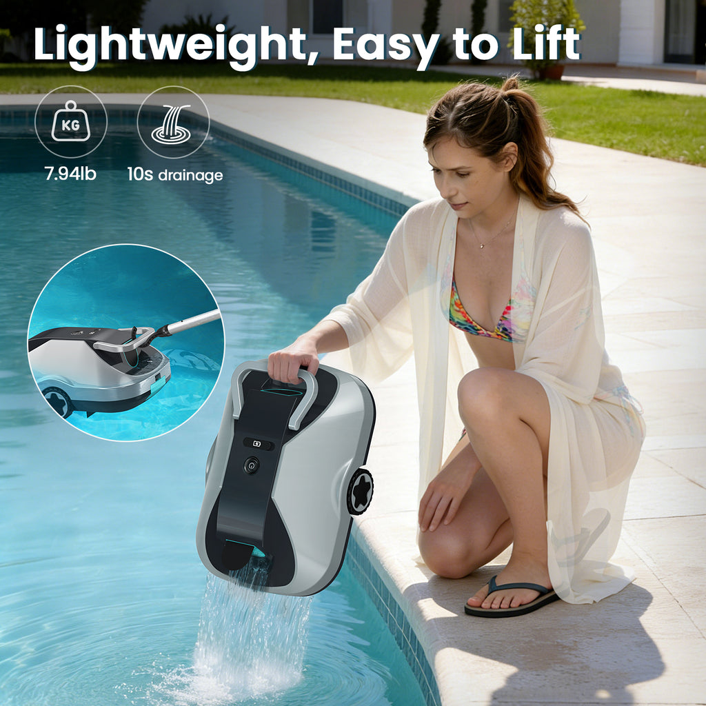 Vperac Robotic Pool Cleaner, Cordless Automatic Pool Vacuum Robot for Above Ground & Inground Pools, 210 mins Runtime, Self Parking, Powerful Suction  Remove Leaves & Dirt for Pools up to 2500 sq.ft