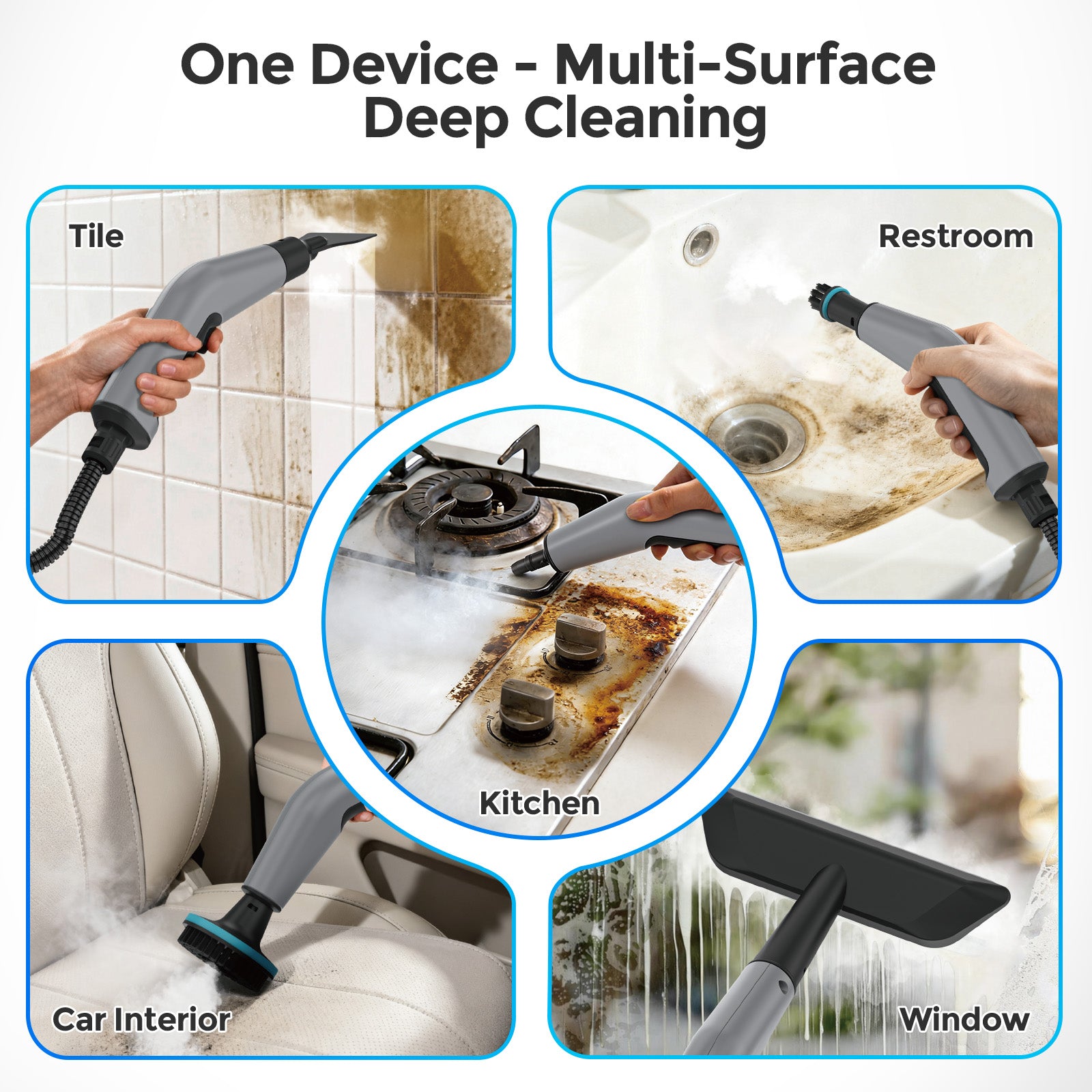 Vperac 7 in 1 Portable Steam Cleaner for Home with 1800W High Pressure, 15s Quick Heat-Up, 1600ML Large Tank, Handheld Steam Cleaner for Kitchen Upholstery, Tile, Car, Bathroom, Grout, Floor