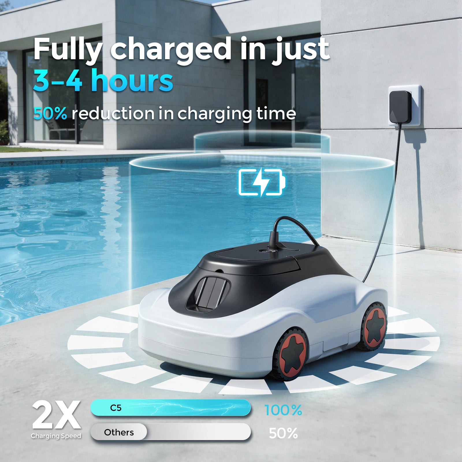 Vperac Robotic Pool Cleaner Cordless Pool Vacuum Robot with 180-Min Runtime 2.7L Large Filter Basket & Self Parking for Above-Ground/Inground Pools up to 2200 Sq.Ft